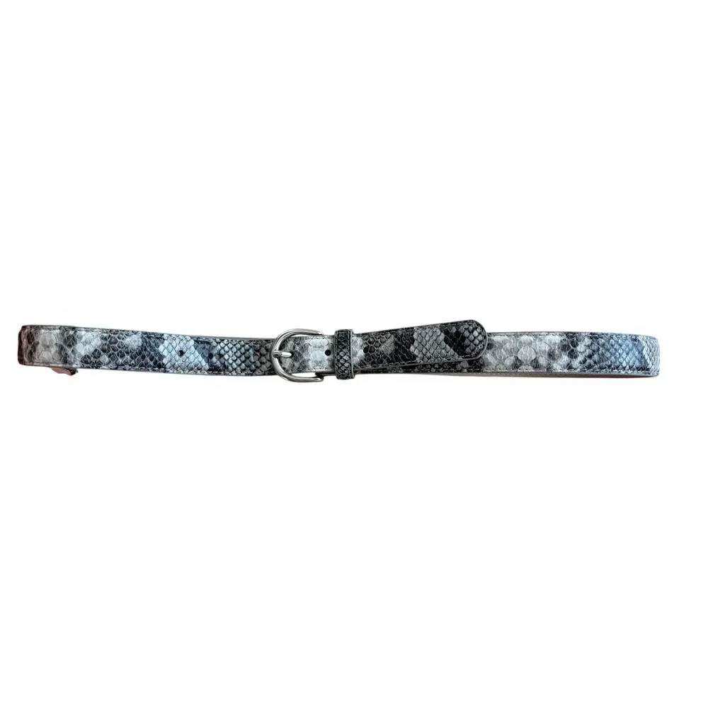 leather belt size large gray black snakeskin print silver buckle Y2K inspired